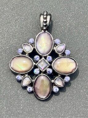 Vintage Style Labradorite Statement Pendant Ornate Oxidized Silver Victorian